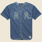 Indigo Baseball Jersey - Washed Blue - RRL - STAG Provisions - Tops - S/S Woven - Solid