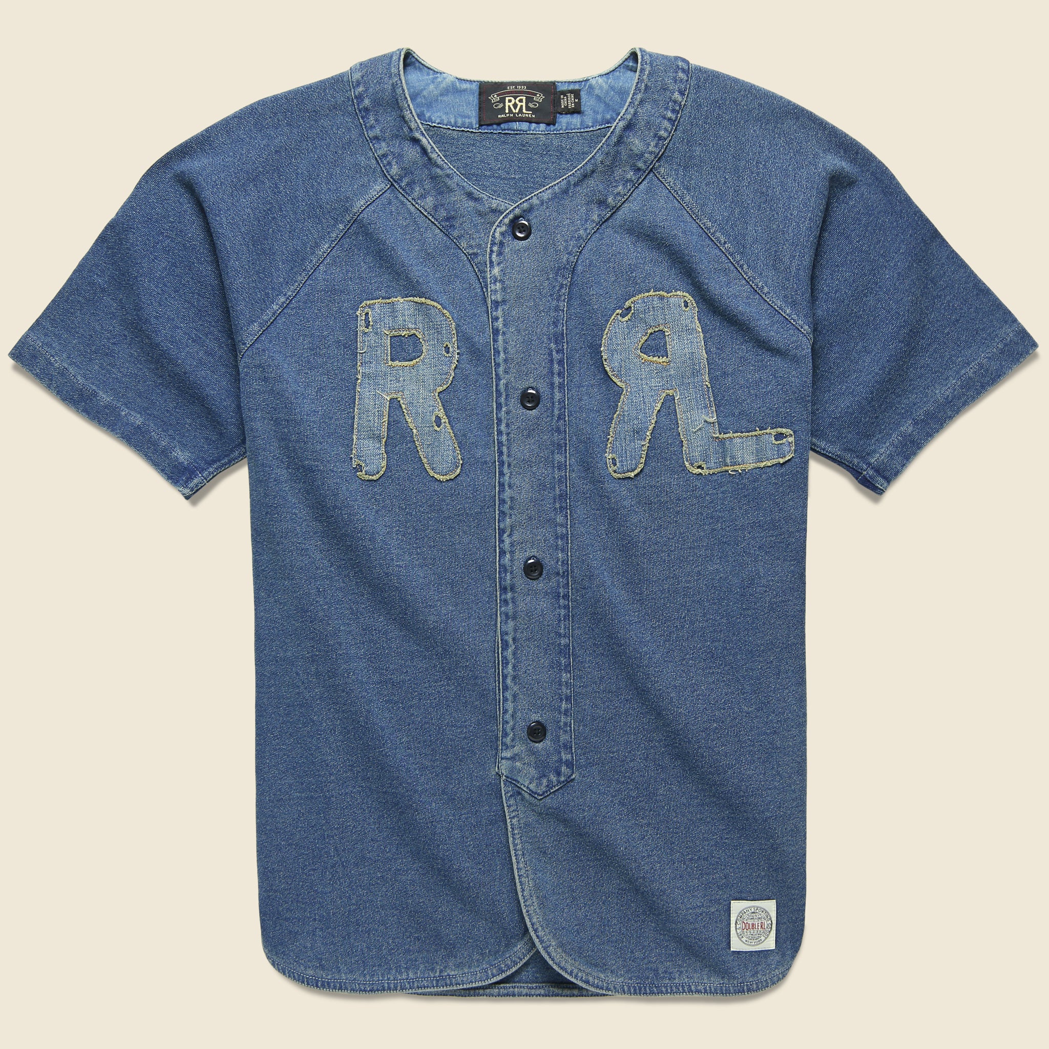 Indigo Baseball Jersey - Washed Blue - RRL - STAG Provisions - Tops - S/S Woven - Solid