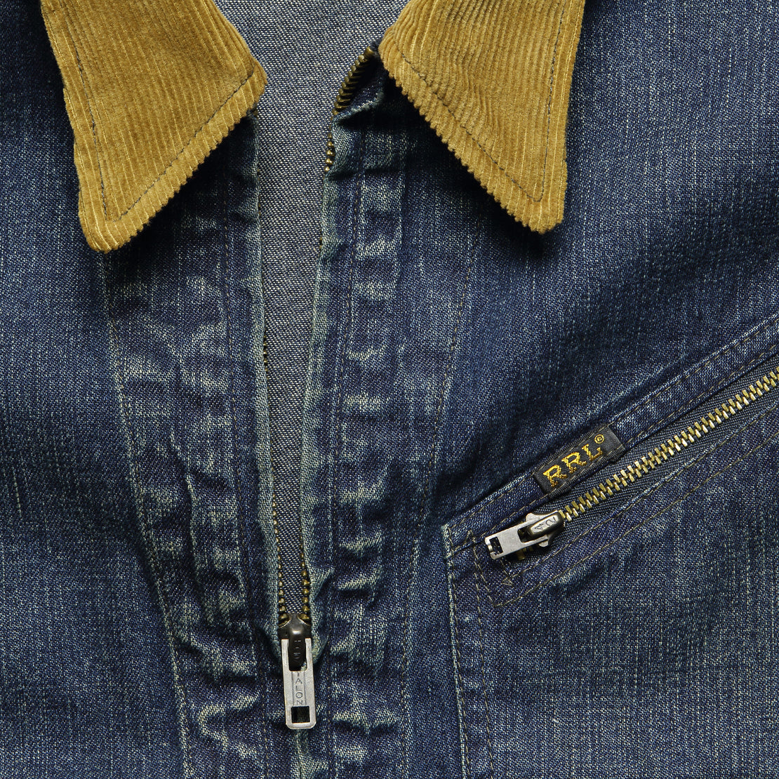 Corduroy-Collar Denim Jacket - Haysville Wash