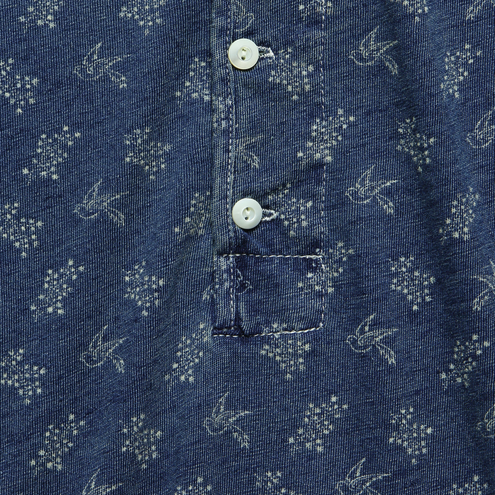 
                          Calico Print Linen Henley - Indigo - RRL - STAG Provisions - W - Tops - L/S Knit
                        