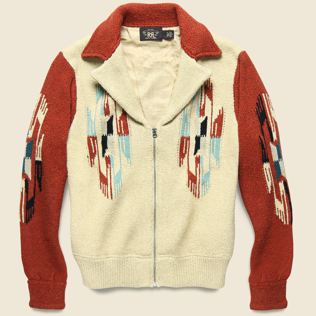 RRL Chimayo Sweater Jacket - Rust/Cream/Sky Blue