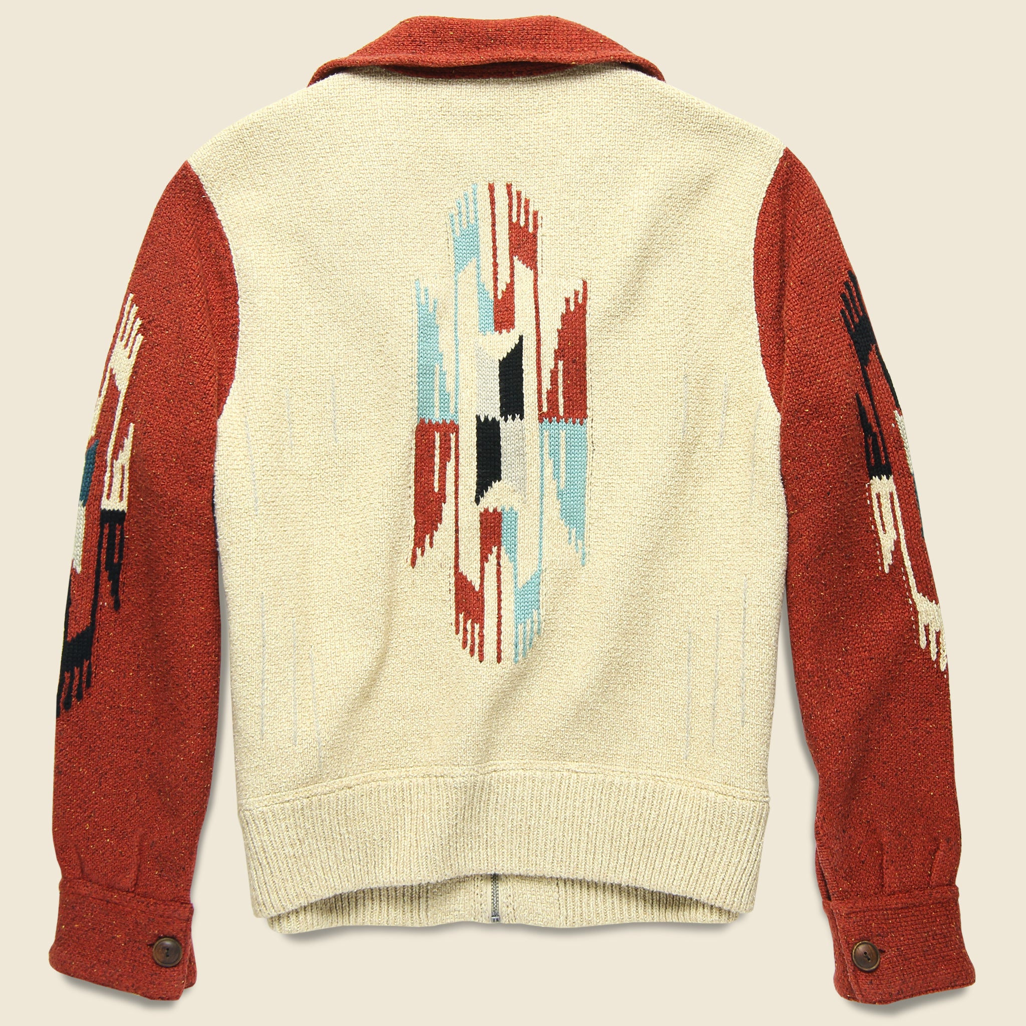 
                          Chimayo Sweater Jacket - Rust/Cream/Sky Blue - RRL - STAG Provisions - W - Tops - Sweater
                        