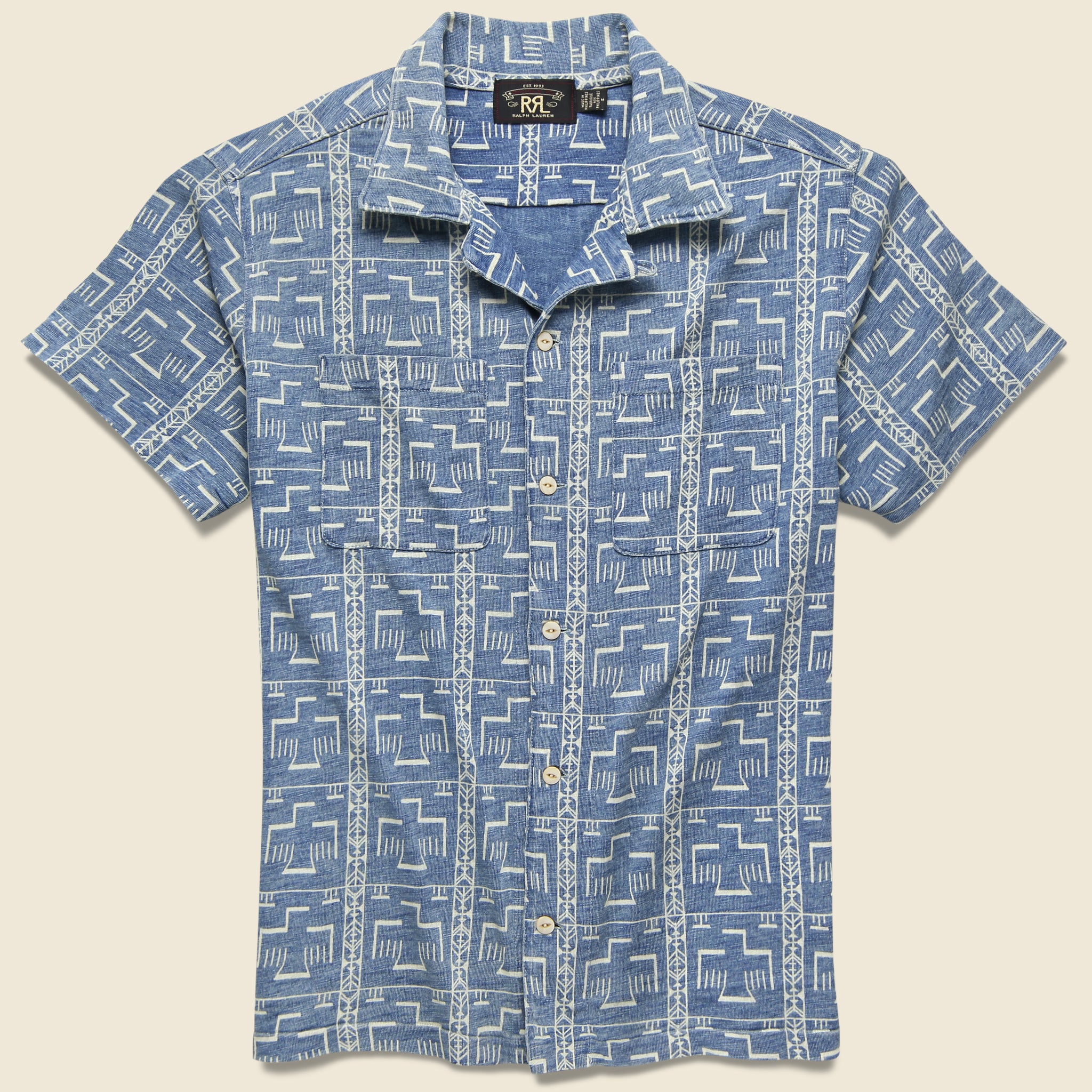 Print Jersey Camp Shirt - Washed Blue Indigo - RRL - STAG Provisions - Tops - S/S Knit