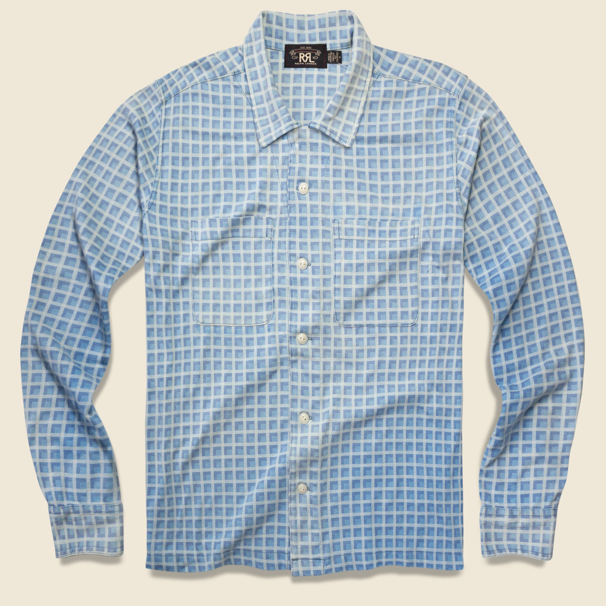 Plaid-Print Jersey Camp Shirt - Indigo - RRL - STAG Provisions - Tops - L/S Knit