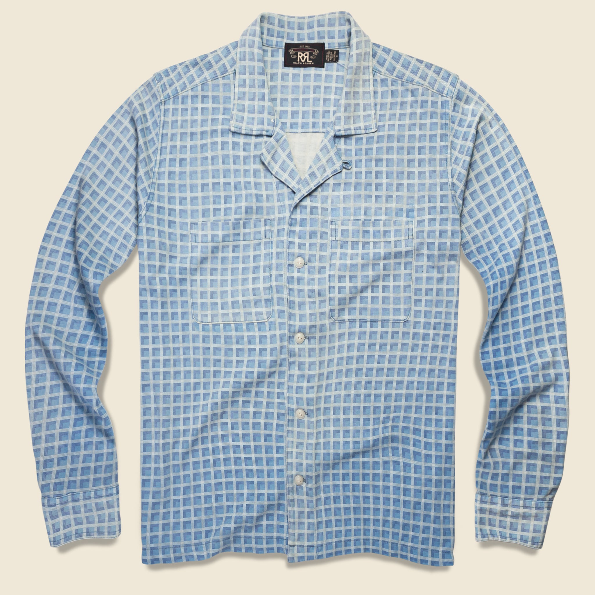 
                          Plaid-Print Jersey Camp Shirt - Indigo - RRL - STAG Provisions - Tops - L/S Knit
                        