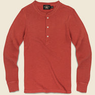 Waffle-Knit Henley - Trading Post Red