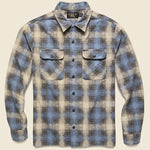 Plaid-Print Brushed Camp Shirt - Cream/Blue - RRL - STAG Provisions - Tops - L/S Woven - Plaid