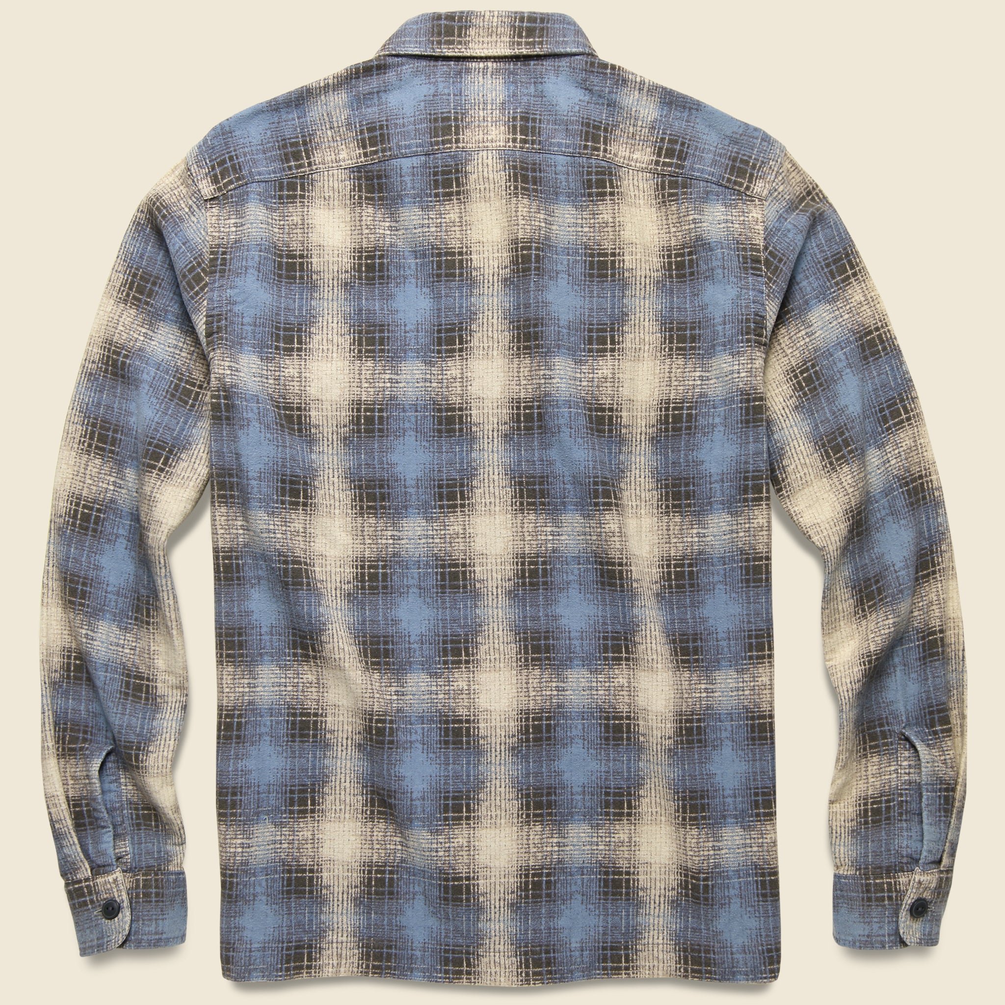 
                          Plaid-Print Brushed Camp Shirt - Cream/Blue - RRL - STAG Provisions - Tops - L/S Woven - Plaid
                        