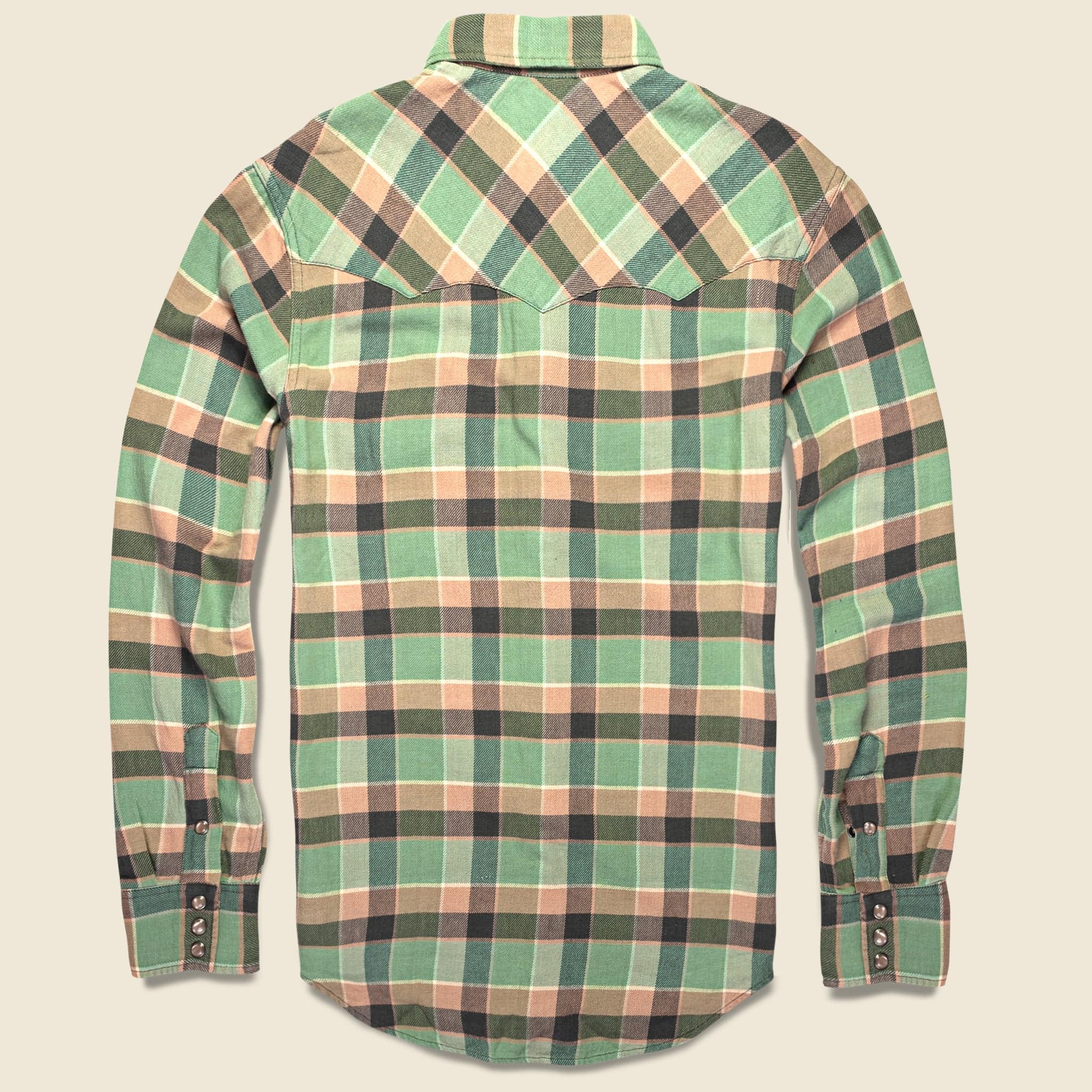 
                          Slim Plaid Twill Western Shirt - Green/Coral - RRL - STAG Provisions - Tops - L/S Woven - Plaid
                        