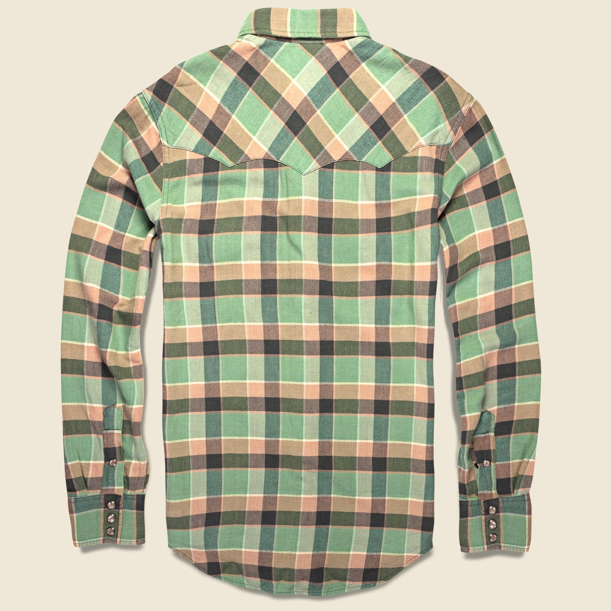 Slim Plaid Twill Western Shirt - Green/Coral - RRL - STAG Provisions - Tops - L/S Woven - Plaid