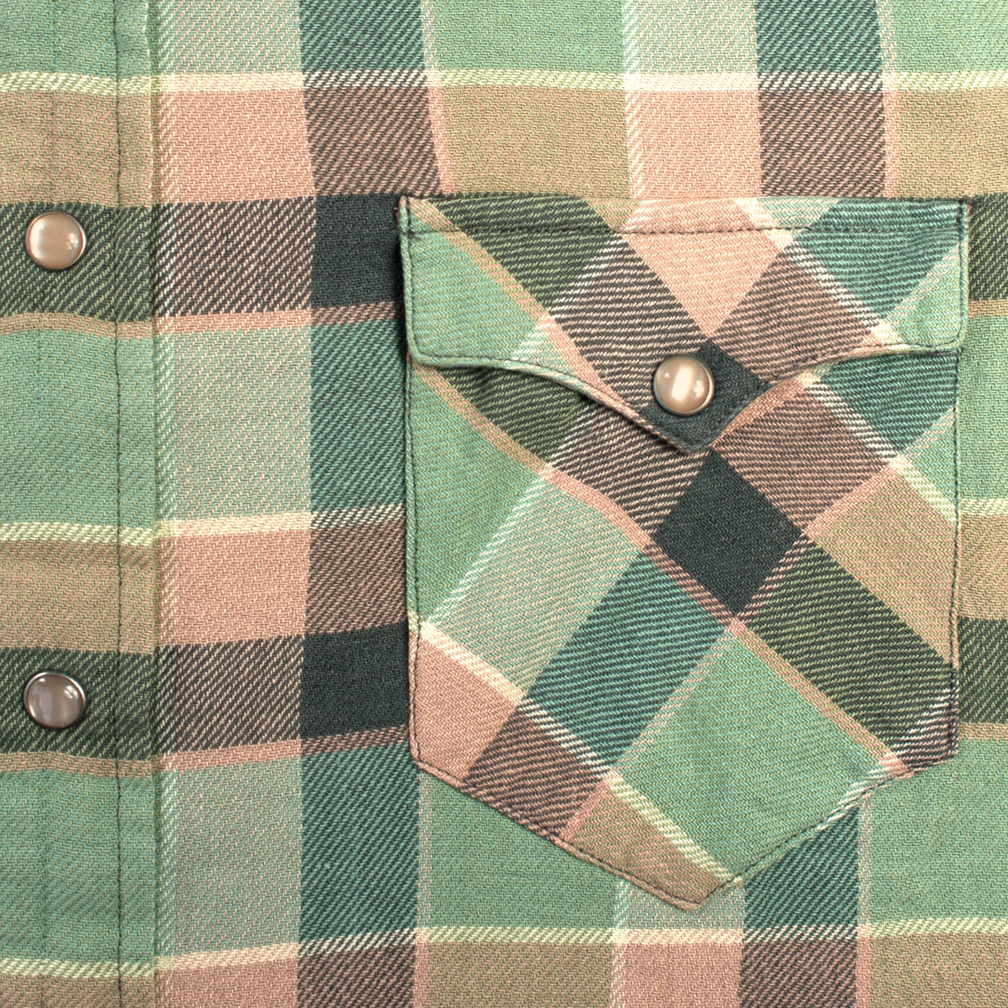 
                          Slim Plaid Twill Western Shirt - Green/Coral - RRL - STAG Provisions - Tops - L/S Woven - Plaid
                        