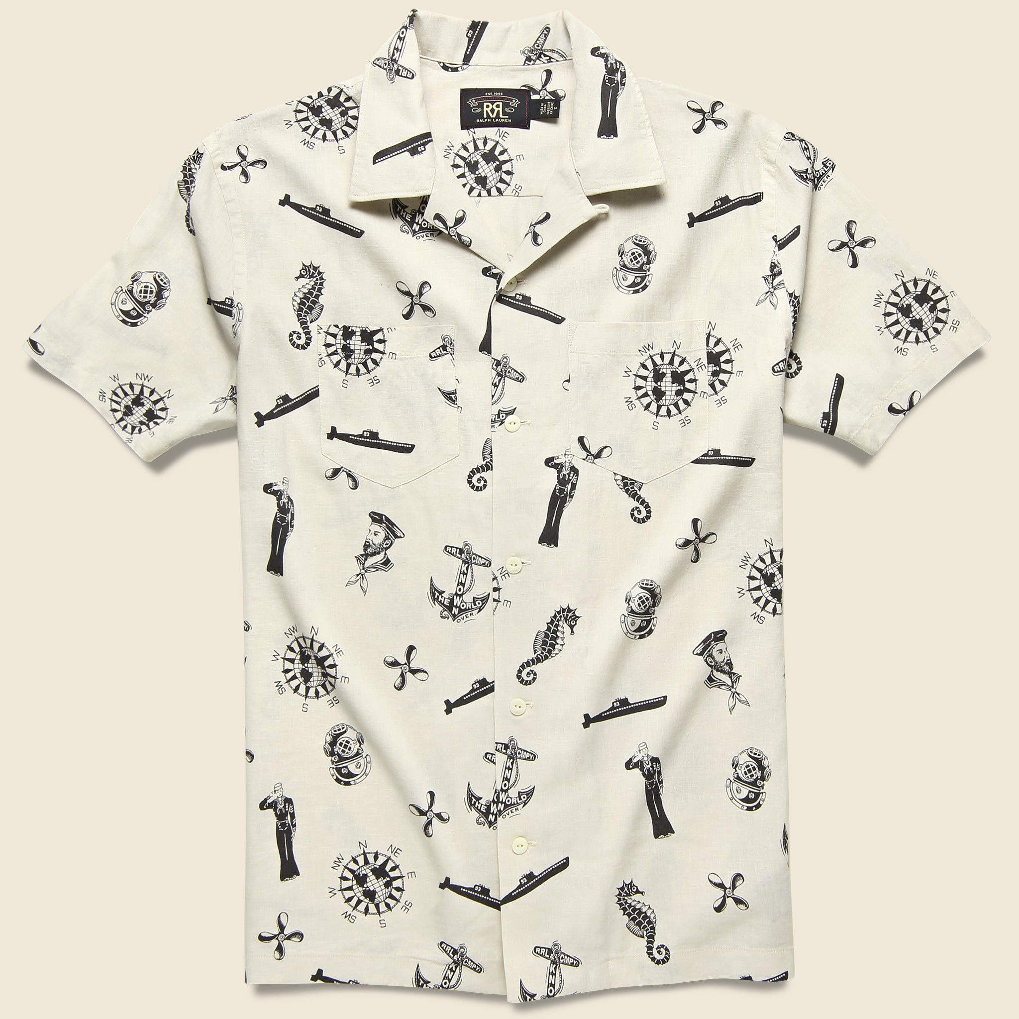 Nautical-Print Camp Shirt - Cream/Black - RRL - STAG Provisions - Tops - S/S Woven - Other Pattern