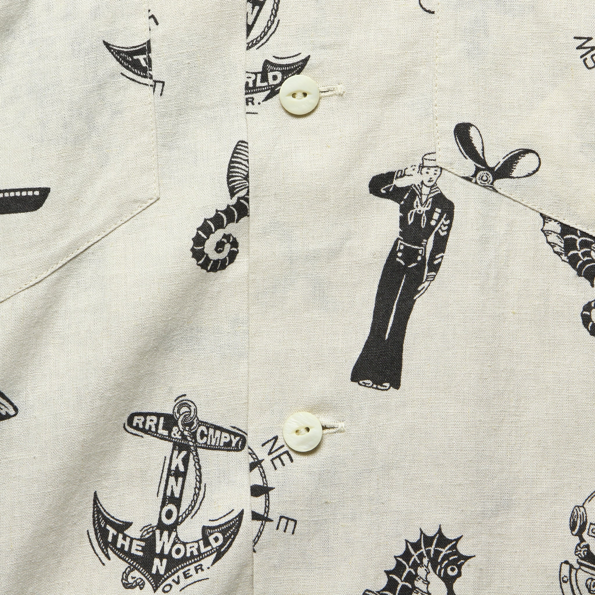 
                          Nautical-Print Camp Shirt - Cream/Black - RRL - STAG Provisions - Tops - S/S Woven - Other Pattern
                        