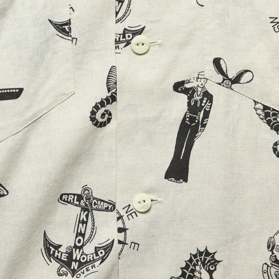 Nautical-Print Camp Shirt - Cream/Black - RRL - STAG Provisions - Tops - S/S Woven - Other Pattern