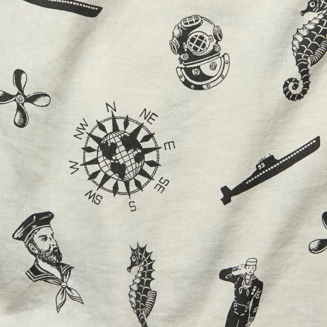 Nautical-Print Camp Shirt - Cream/Black - RRL - STAG Provisions - Tops - S/S Woven - Other Pattern