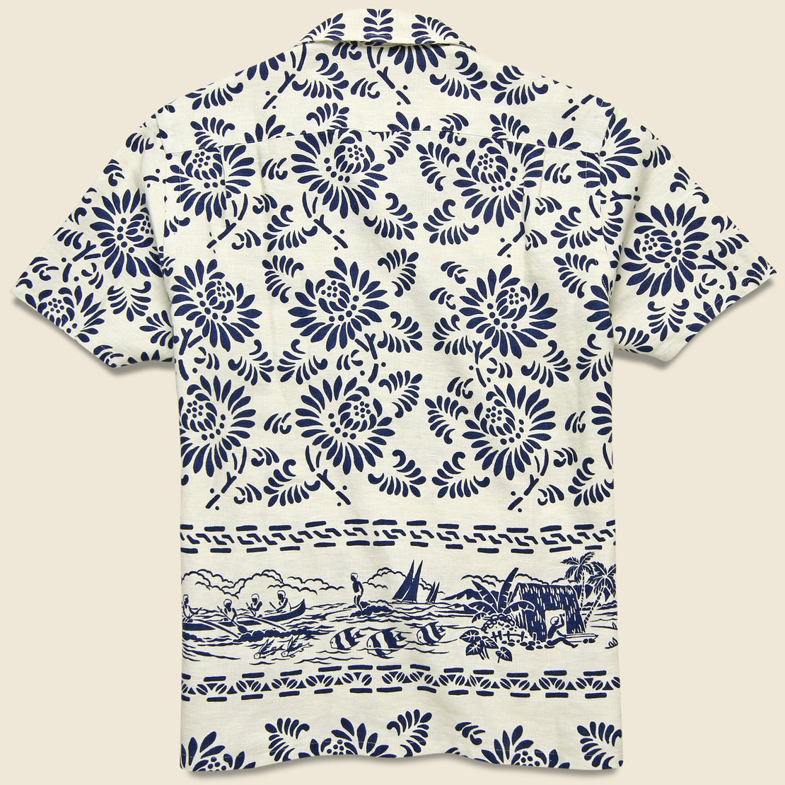 Print Linen Camp Shirt - Cream/Blue - RRL - STAG Provisions - Tops - S/S Woven - Other Pattern
