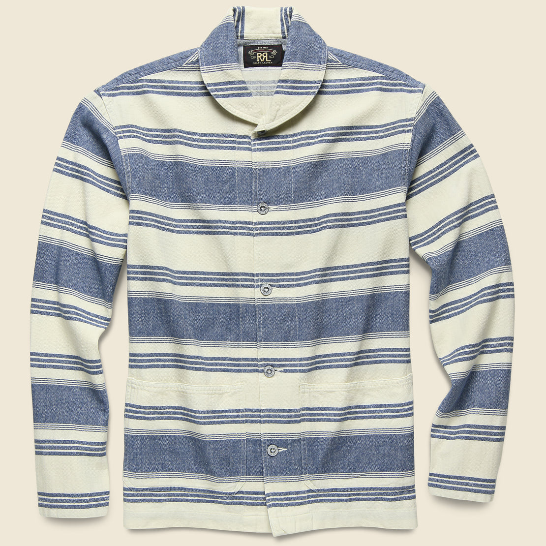 RRL Striped Twill Overshirt - Cream/Indigo