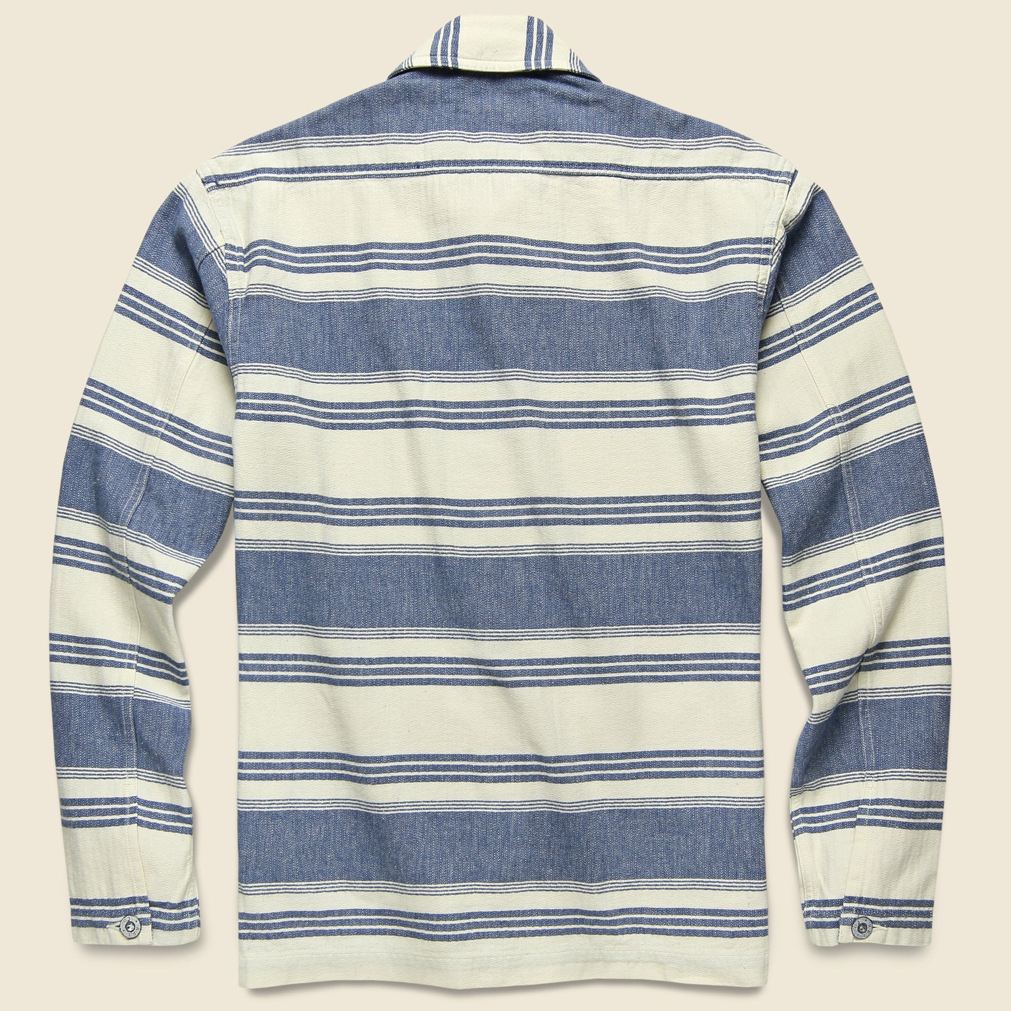 
                          Striped Twill Overshirt - Cream/Indigo - RRL - STAG Provisions - Tops - L/S Woven - Other Pattern
                        