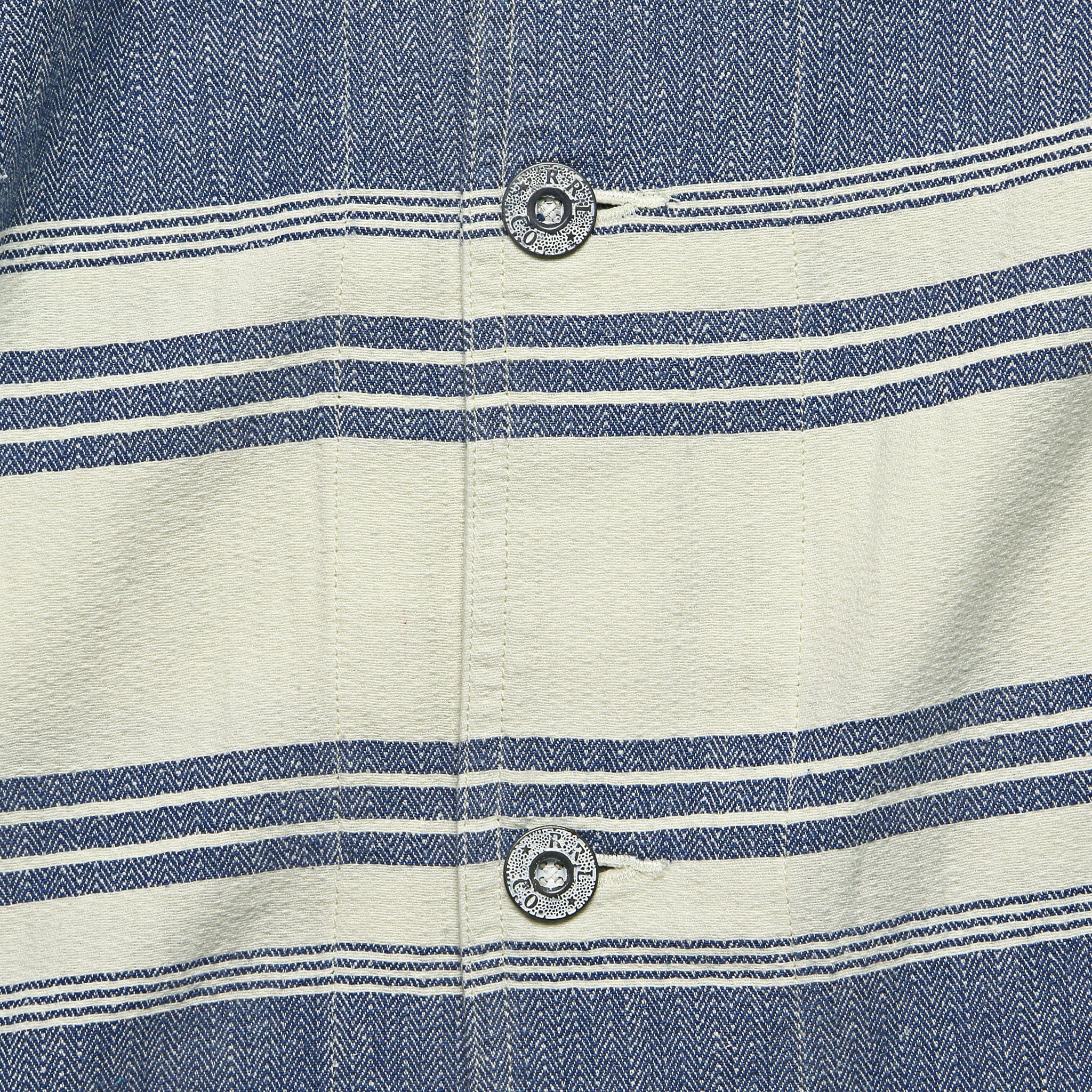 
                          Striped Twill Overshirt - Cream/Indigo - RRL - STAG Provisions - Tops - L/S Woven - Other Pattern
                        