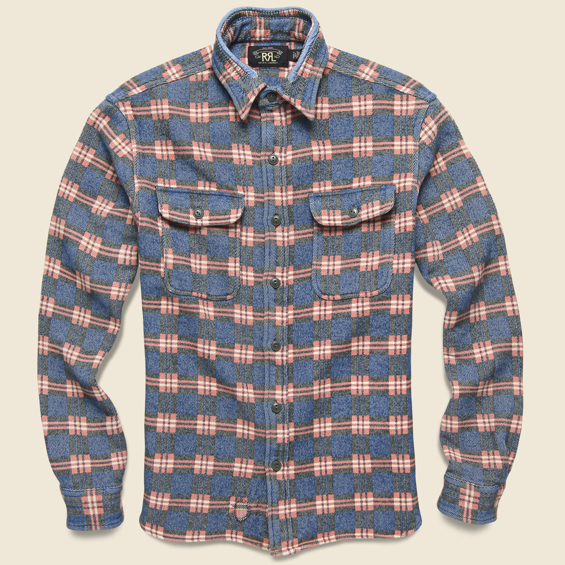 RRL Repaired Jacquard Workshirt - Blue/Red