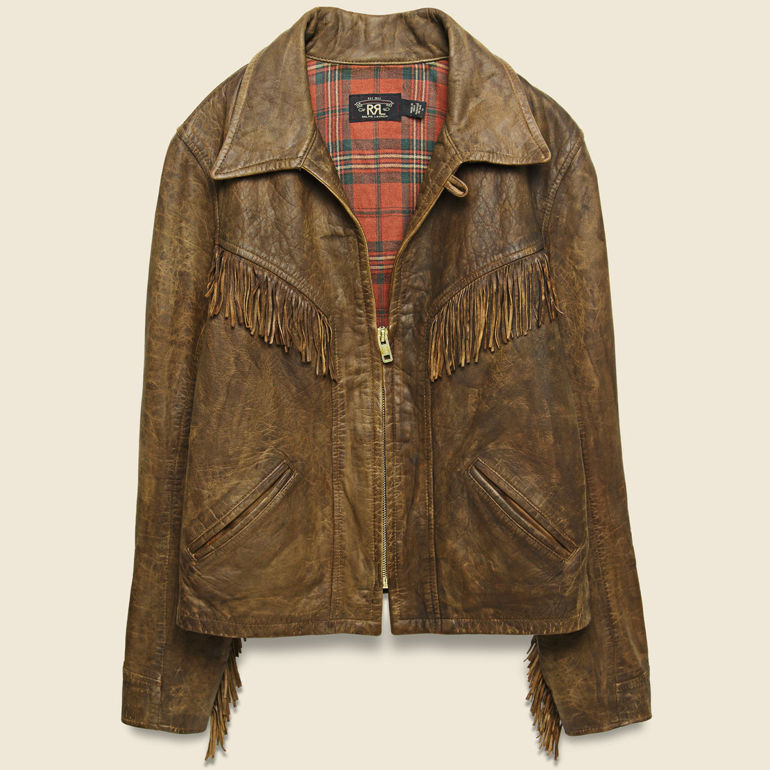 RRL Fringe Leather Cowhide Jacket - Medium Brown