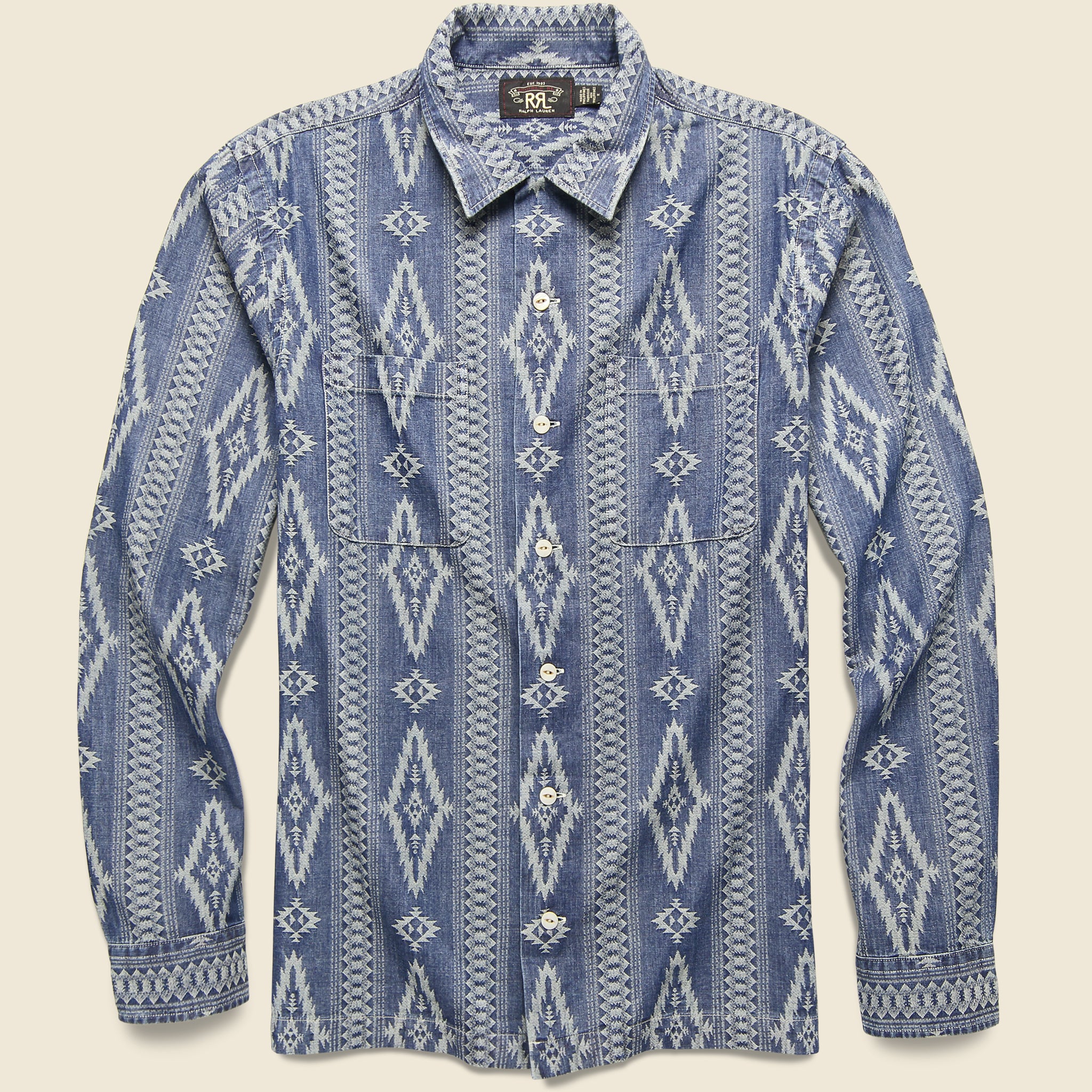 Indigo Jacquard Camp Shirt - Indigo - RRL - STAG Provisions - Tops - L/S Woven - Other Pattern