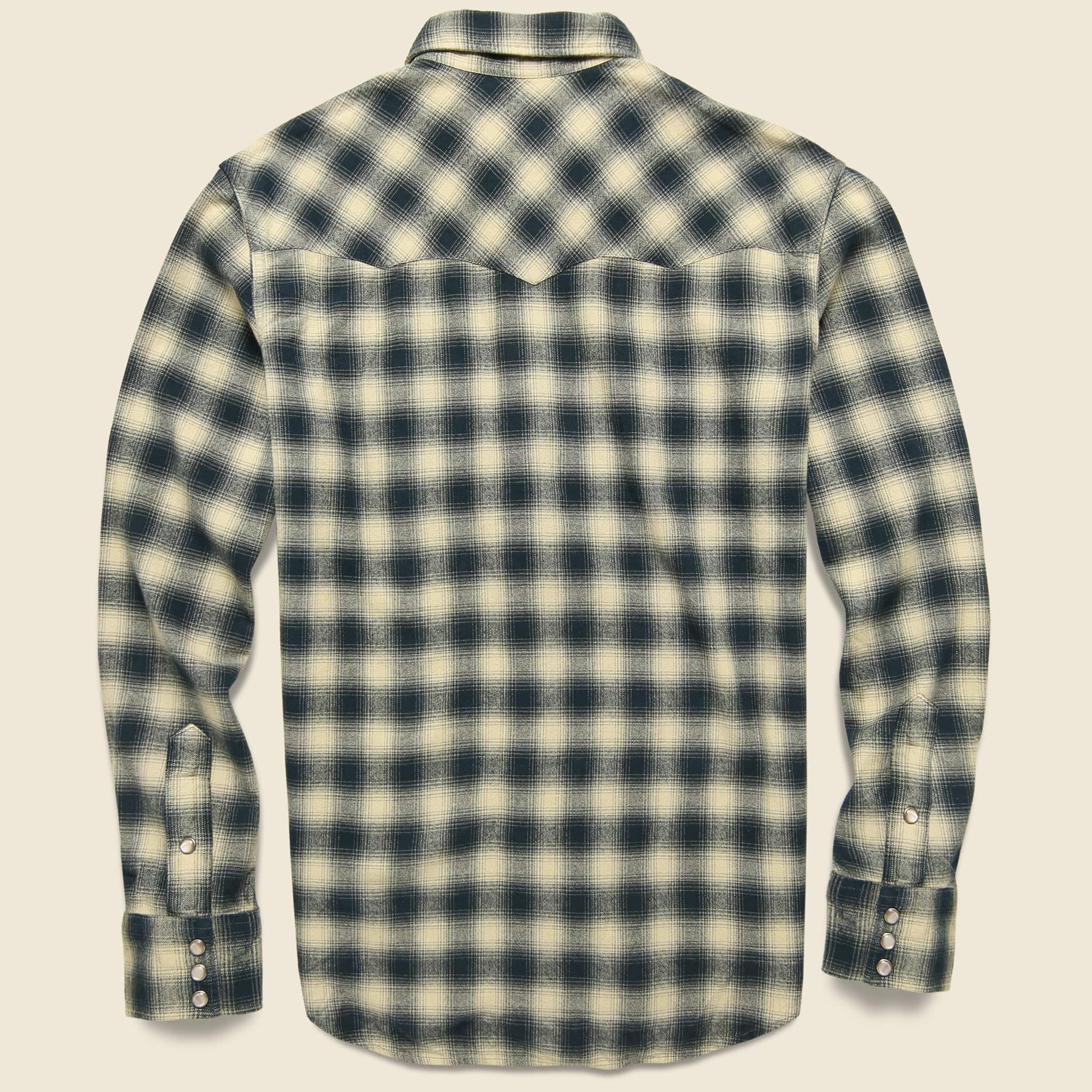 
                          Slim Fit Plaid Brushed Western Shirt - Cream/Grey - RRL - STAG Provisions - Tops - L/S Woven - Plaid
                        