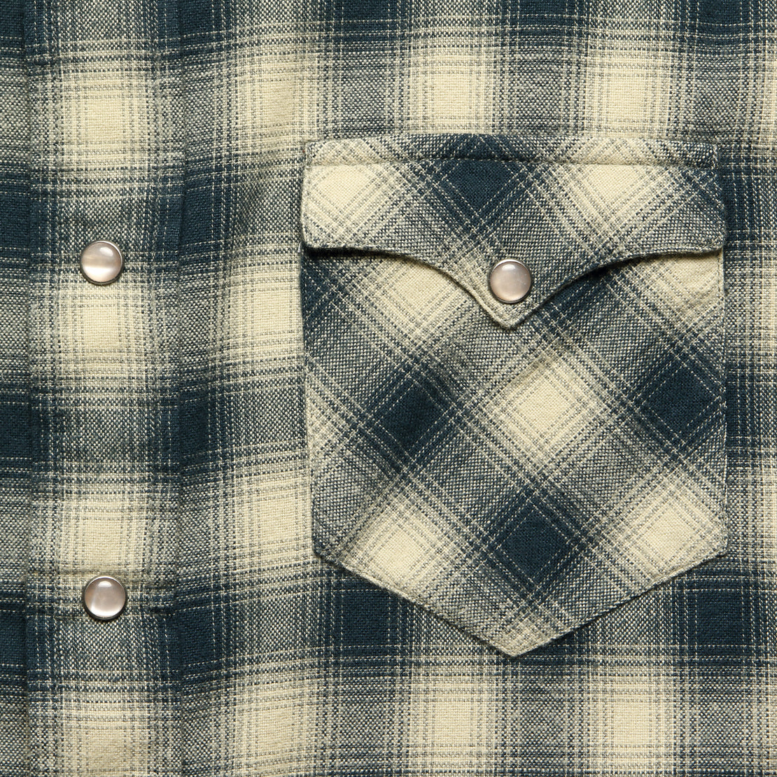 Slim Fit Plaid Brushed Western Shirt - Cream/Grey - RRL - STAG Provisions - Tops - L/S Woven - Plaid