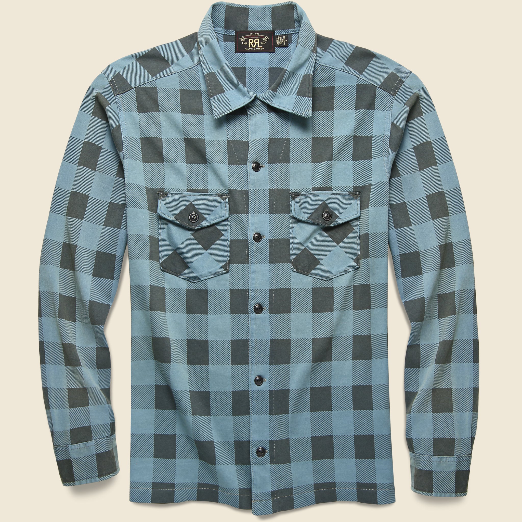 Plaid-Print Jersey Workshirt - Blue/Black - RRL - STAG Provisions - Tops - L/S Woven - Plaid