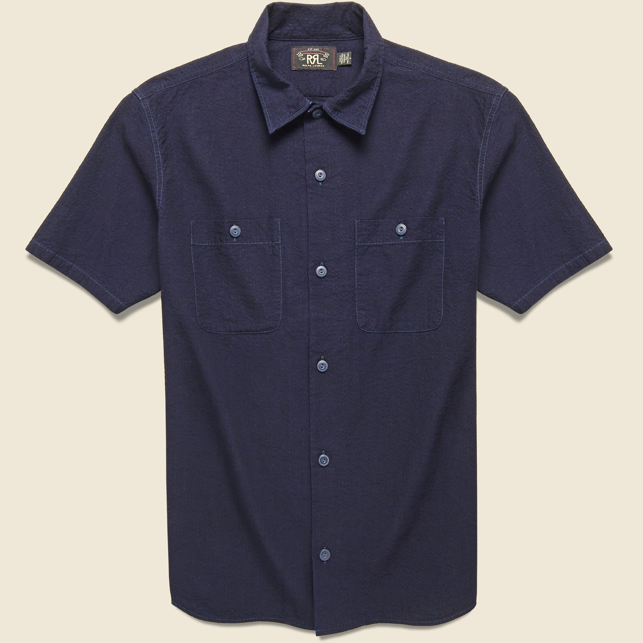 Indigo Seersucker Camp Shirt - Dark Indigo - RRL - STAG Provisions - Tops - S/S Woven - Other Pattern
