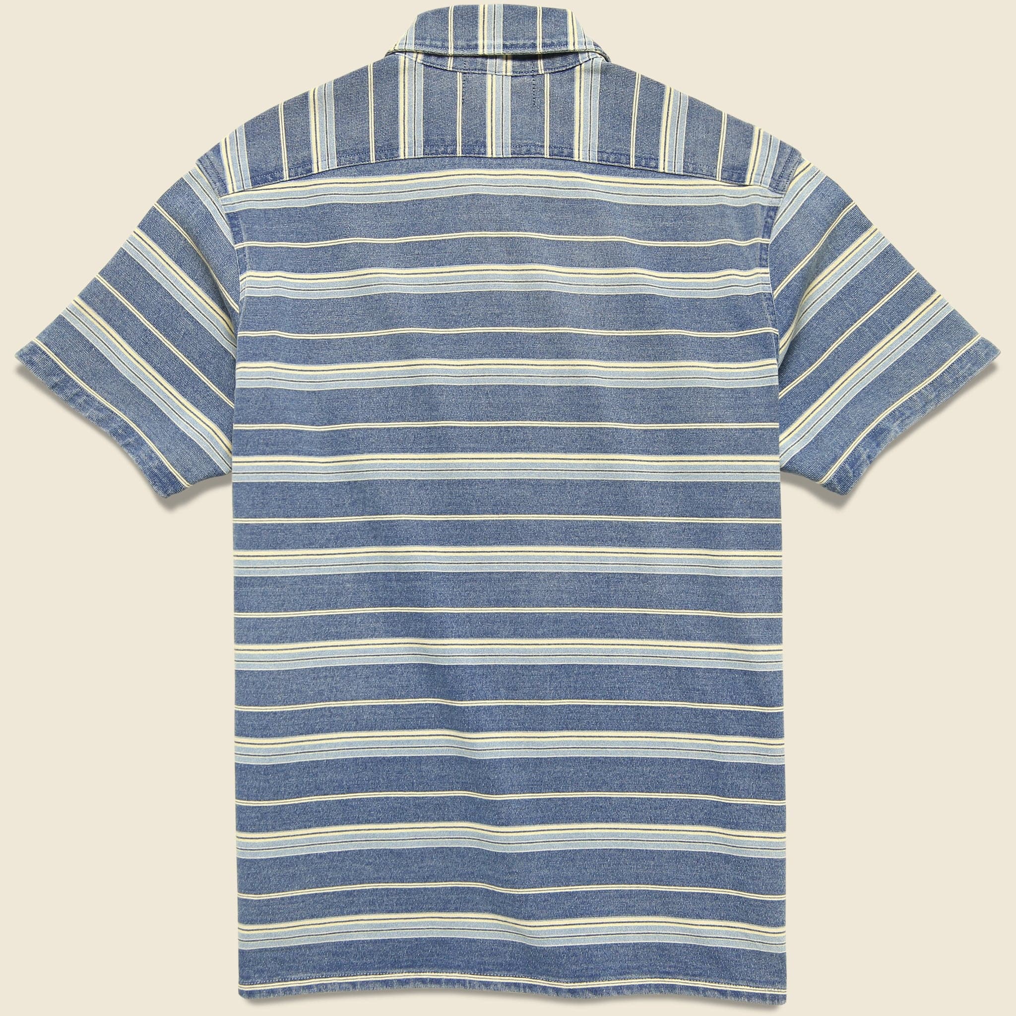 
                          Striped Guayabera Camp Shirt - Indigo Stripe - RRL - STAG Provisions - Tops - S/S Woven - Stripe
                        