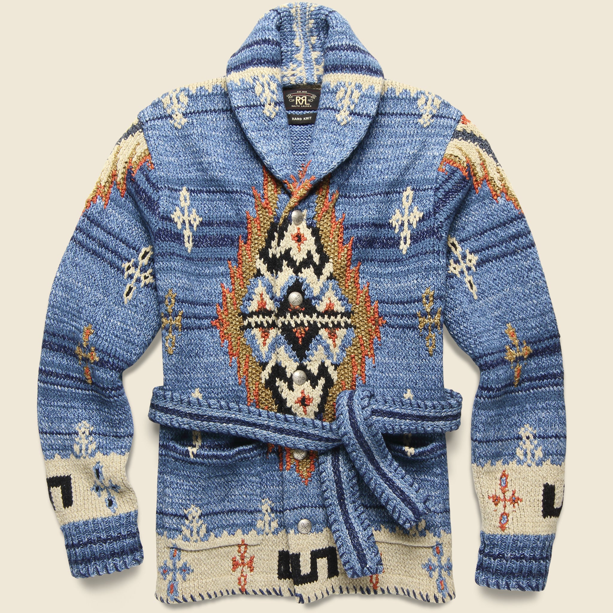 Hand-Knit Indigo Ranch Cardigan - Indigo/Cream - RRL - STAG Provisions - Tops - Sweater