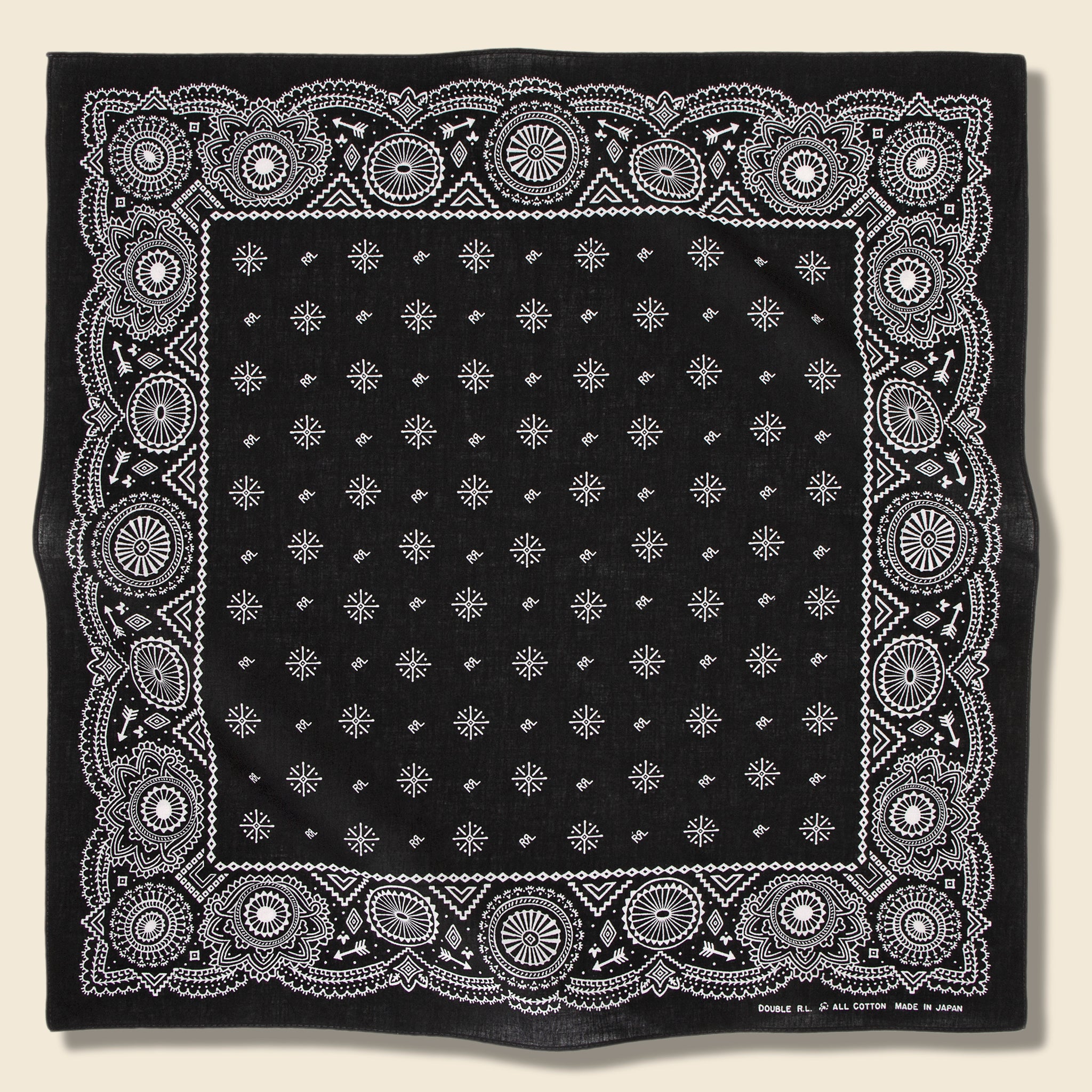 Logo-Motif Bandana - Black/Cream - RRL - STAG Provisions - Accessories - Bandanas