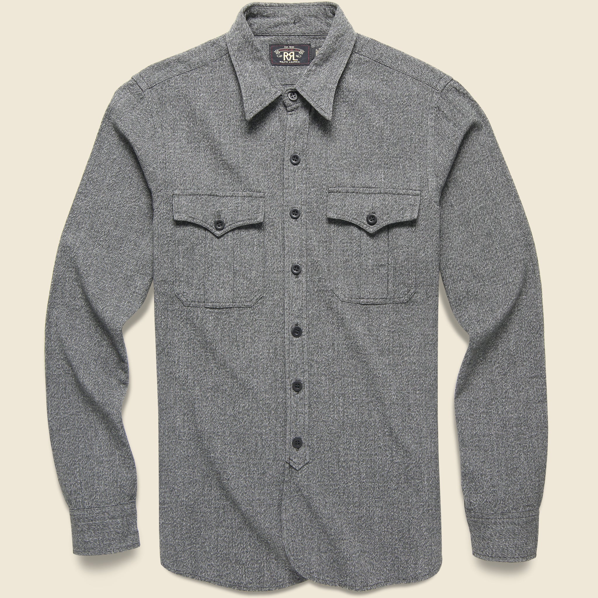 Clayton Military Shirt - Black/Grey Jaspe - RRL - STAG Provisions - Tops - L/S Woven - Other Pattern