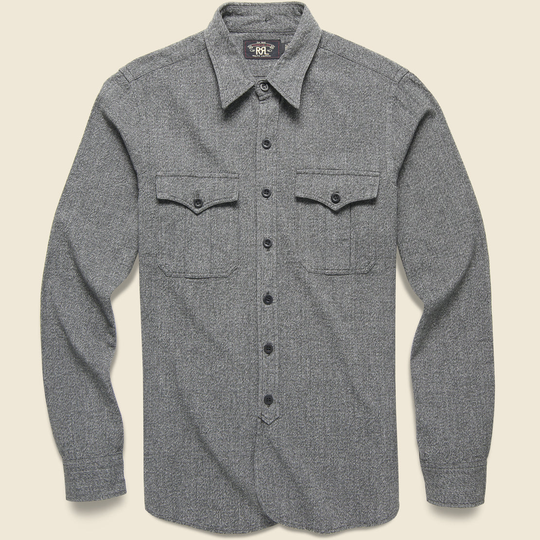 RRL Clayton Military Shirt - Black/Grey Jaspe