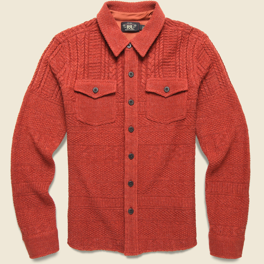 RRL CPO Guernsey Stitch Workshirt - Faded Red Heather