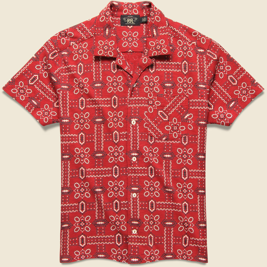 RRL Bandana Print Knit Camp Shirt - Red/Multi