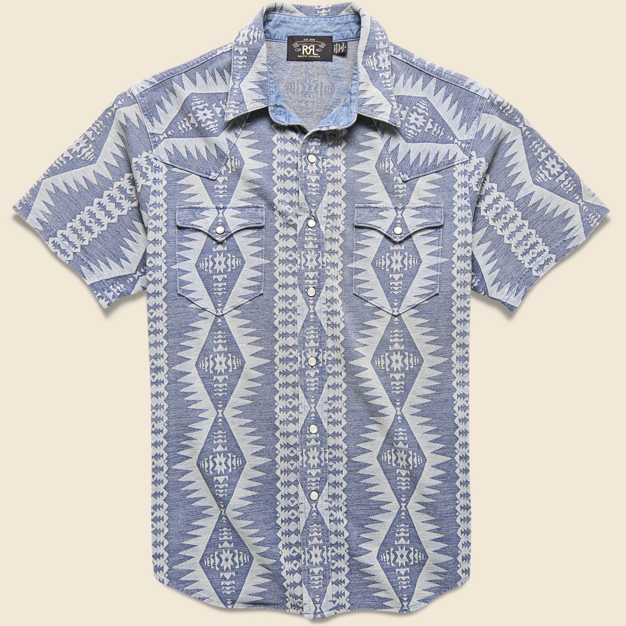 Jaqcuard Knit Buffalo Western Shirt - Indigo/Multi - RRL - STAG Provisions - Tops - S/S Woven - Other Pattern