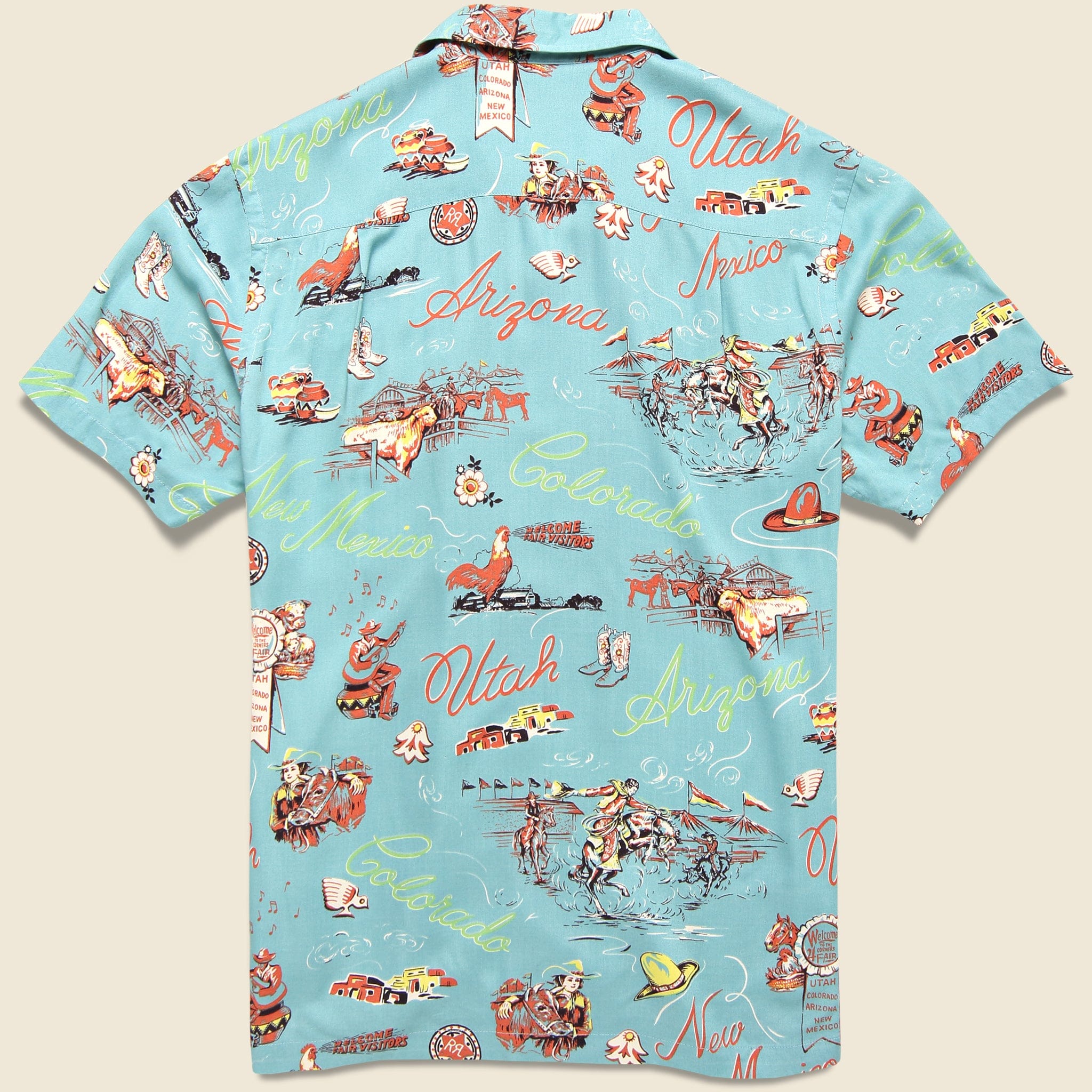 Western-Print Camp Shirt - Teal/Rust - RRL - STAG Provisions - Tops - S/S Woven - Other Pattern