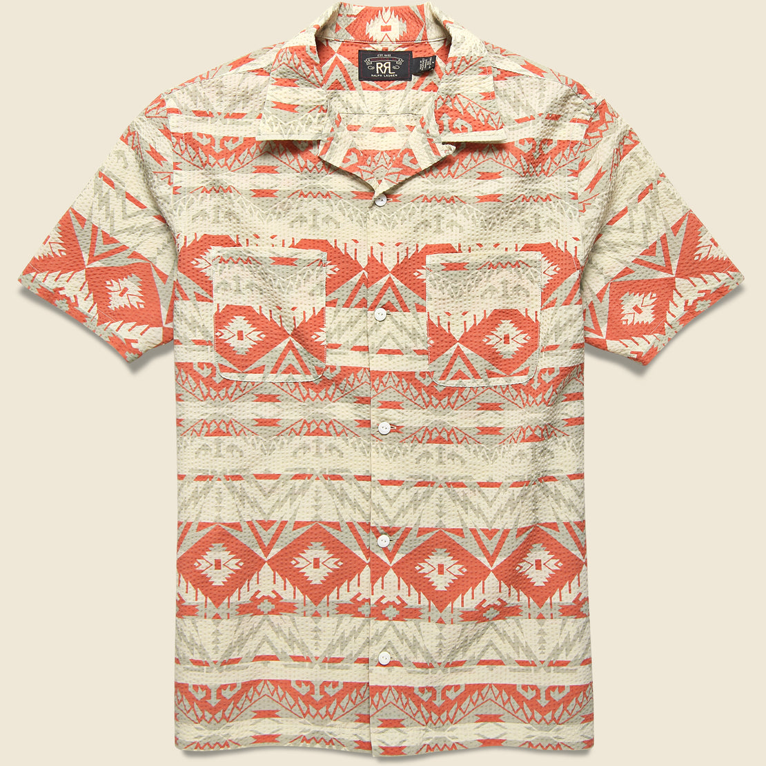 RRL Trade Blanket Seersucker Camp Shirt - Cream/Coral