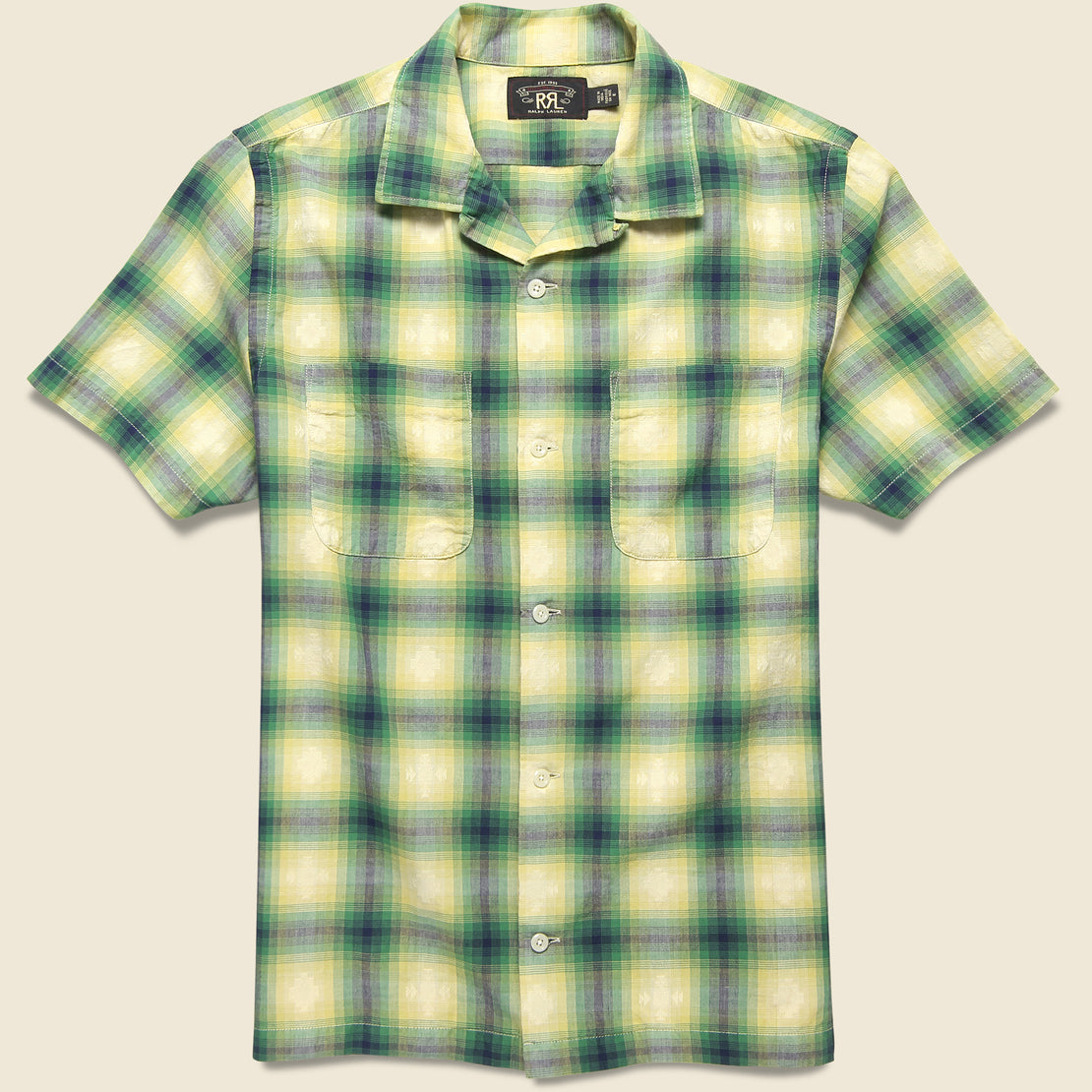 RRL Dobby Plaid Camp Shirt - Green/Blue
