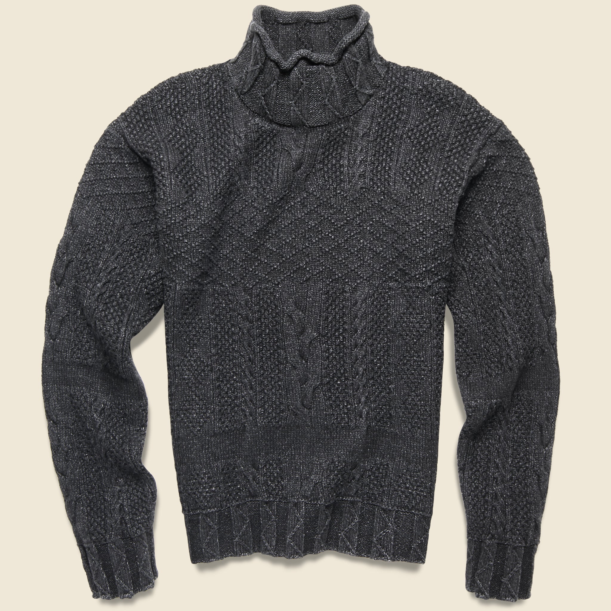 Roll Neck Cable Knit Sweater - Black Indigo - RRL - STAG Provisions - Tops - Sweater