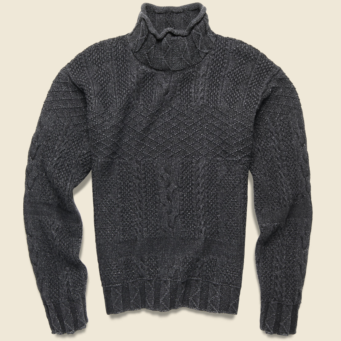 RRL Roll Neck Cable Knit Sweater - Black Indigo