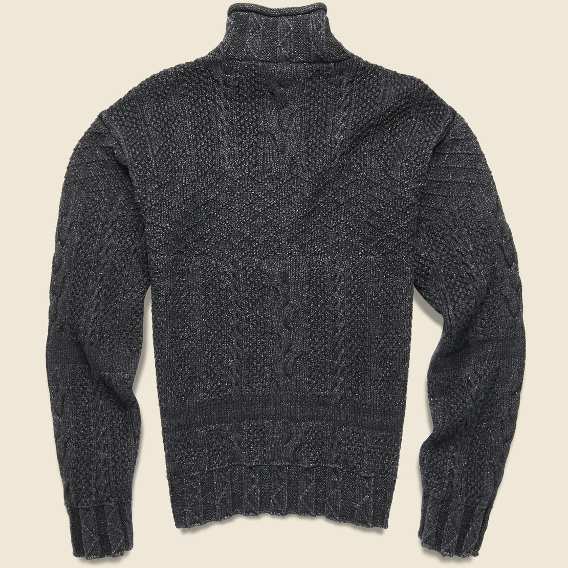 Roll Neck Cable Knit Sweater - Black Indigo - RRL - STAG Provisions - Tops - Sweater
