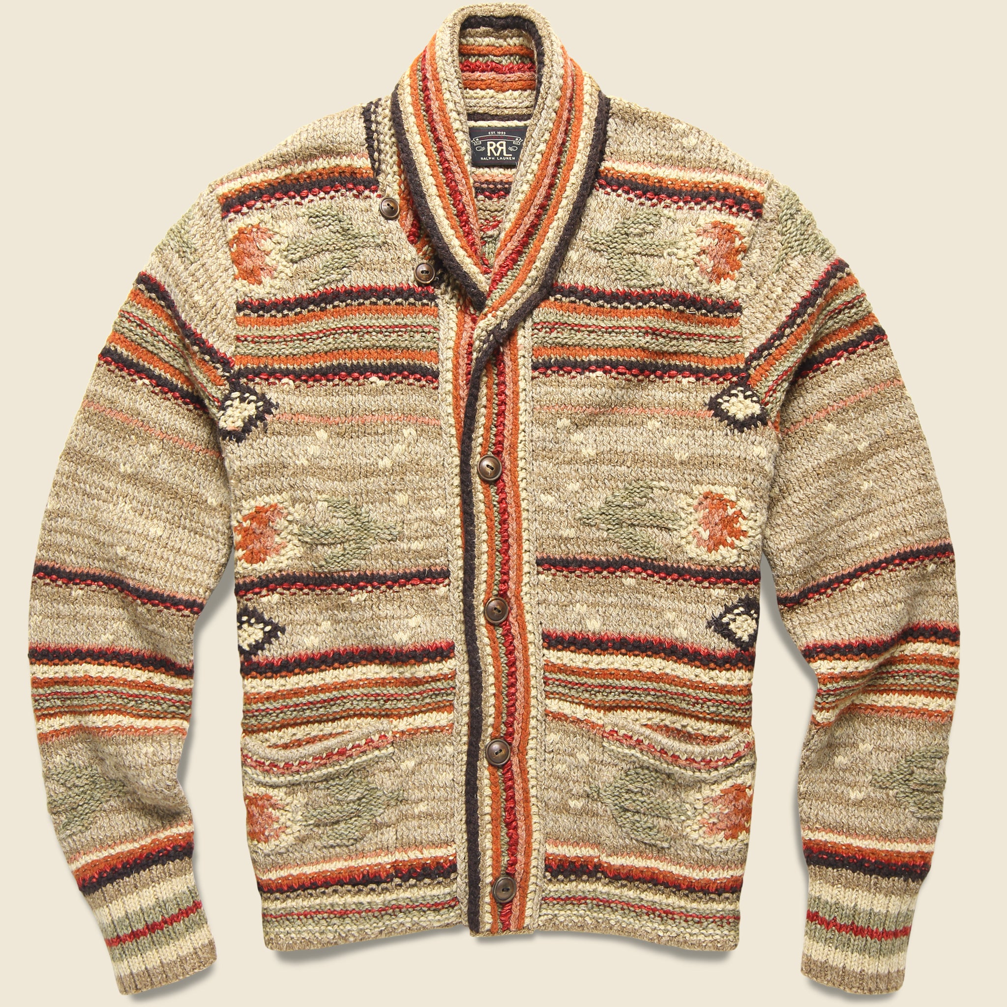 Hand-Knit Linen-Blend Cardigan - Tan Multi - RRL - STAG Provisions - Tops - Sweater