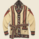 Linen-Blend Belted Cardigan - Tan/Brown/Red Mutli - RRL - STAG Provisions - Tops - Sweater