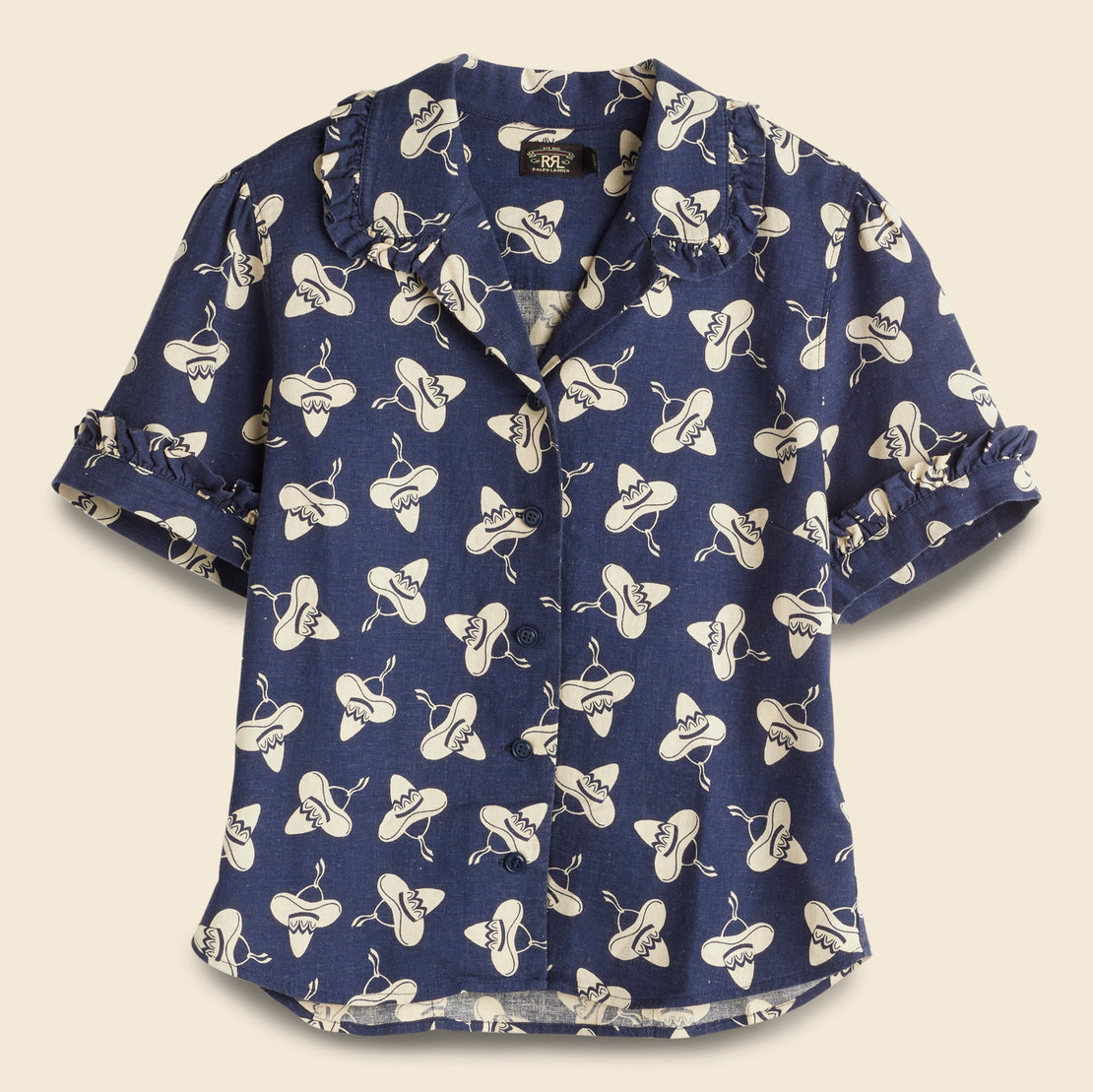 RRL Western Blouse - Faded Navy/Cream