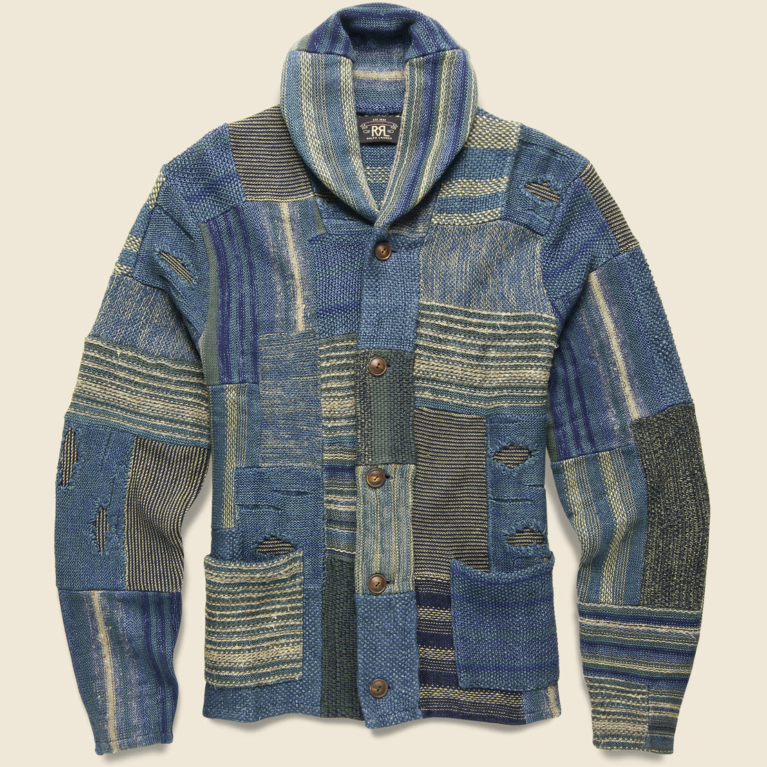 Rrl indigo patchwork cardigan Clearance