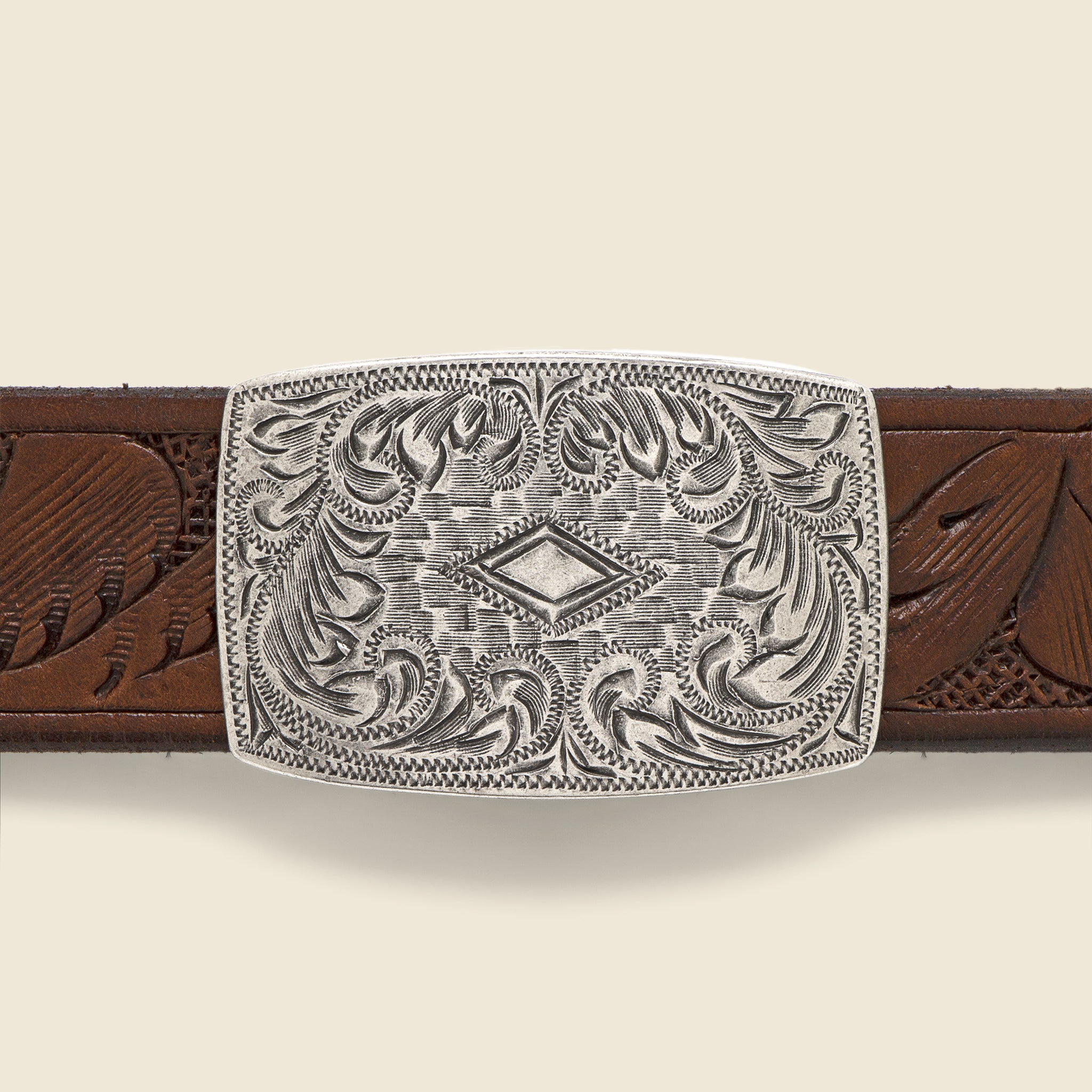 
                          Coleman Tooled Leather Belt - Brown - RRL - STAG Provisions - Accessories - Belts
                        