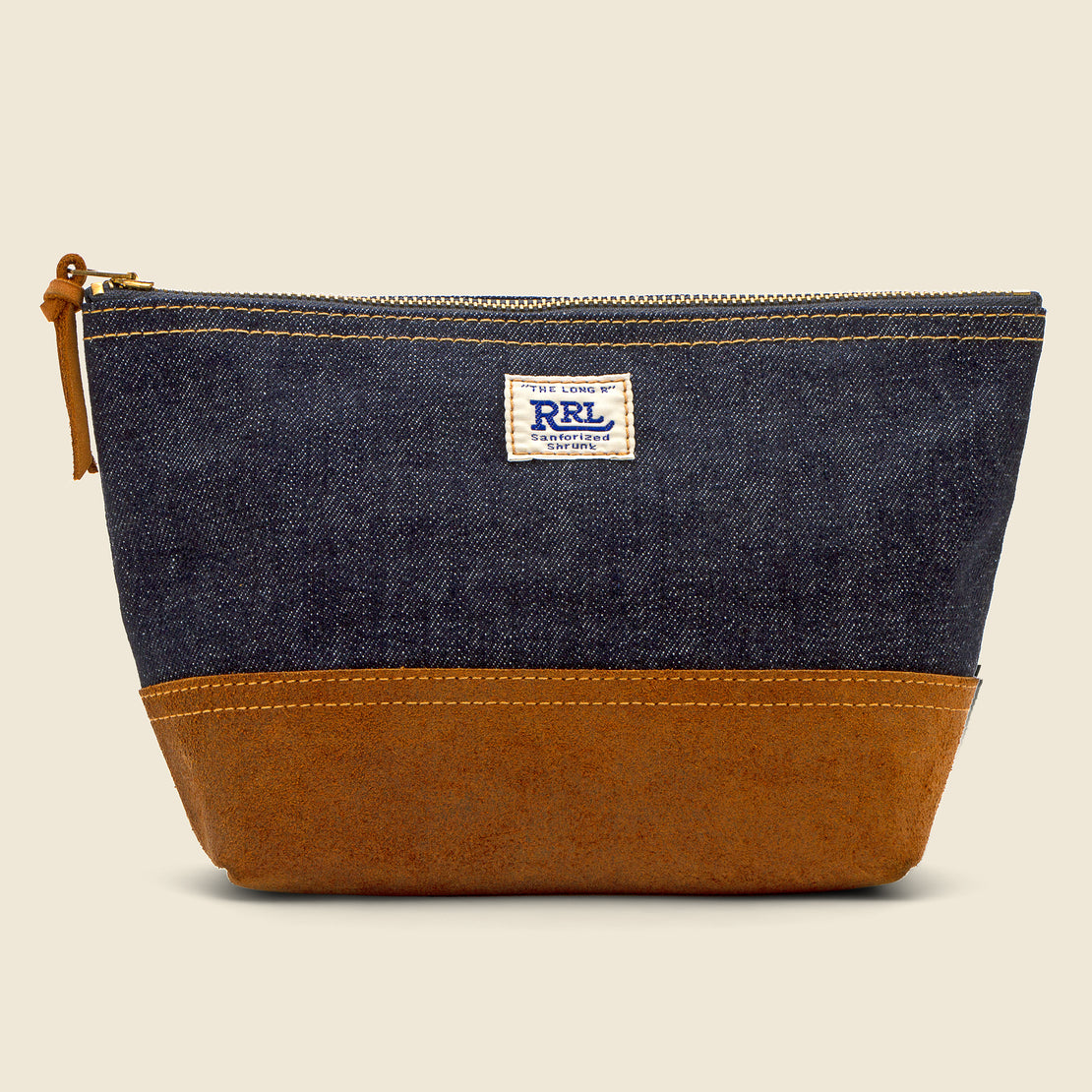 RRL Large Gusset Pouch - Indigo/Brown Suede